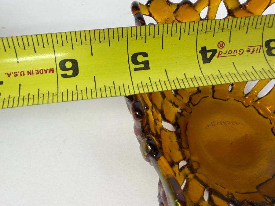 Contemporary Handcrafted Amber Iridescent Fused Glass Coral Reef Centerpiece Bowl Signed Niehorn 5'W X 2.5'H [Photo 11]