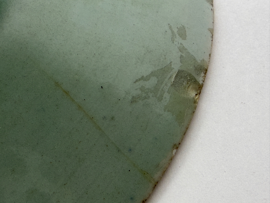 Antique Chinese Famille Rose Celadon Plate Featuring Underglaze Blue Square Shop Mark 9.75'W - See Photos For Condition - Has Several Chips [Photo 11]