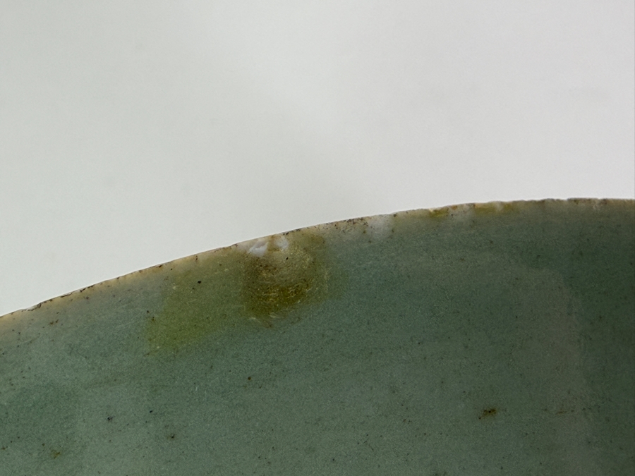 Antique Chinese Famille Rose Celadon Plate Featuring Underglaze Blue Square Shop Mark 9.75'W - See Photos For Condition - Has Several Chips [Photo 12]