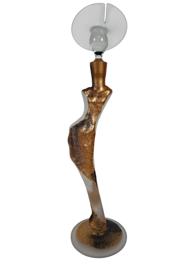 Contemporary Hand Sculpted Elongated 16.5' Frosted Art Glass Female Silhouette Statue Figurine Bottle With Stopper
