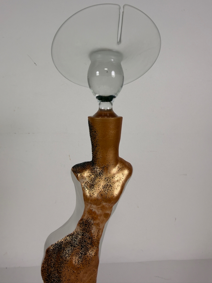 Contemporary Hand Sculpted Elongated 16.5' Frosted Art Glass Female Silhouette Statue Figurine Bottle With Stopper [Photo 3]
