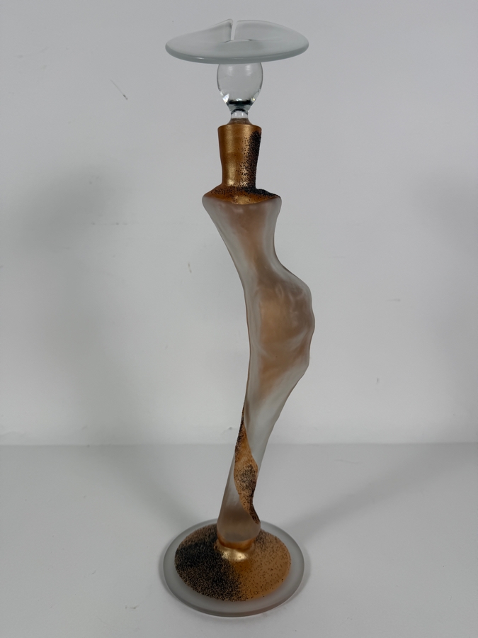 Contemporary Hand Sculpted Elongated 16.5' Frosted Art Glass Female Silhouette Statue Figurine Bottle With Stopper [Photo 4]