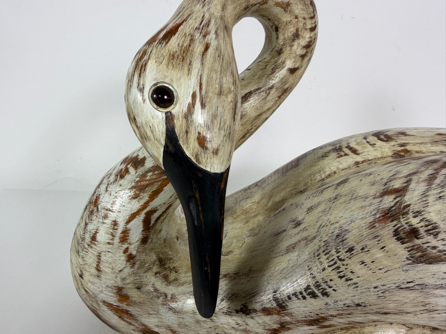 Vintage Geo Durham Hand Carved Wooden Swan Decoy Inscribed Presentation Piece 14'W [Photo 2]