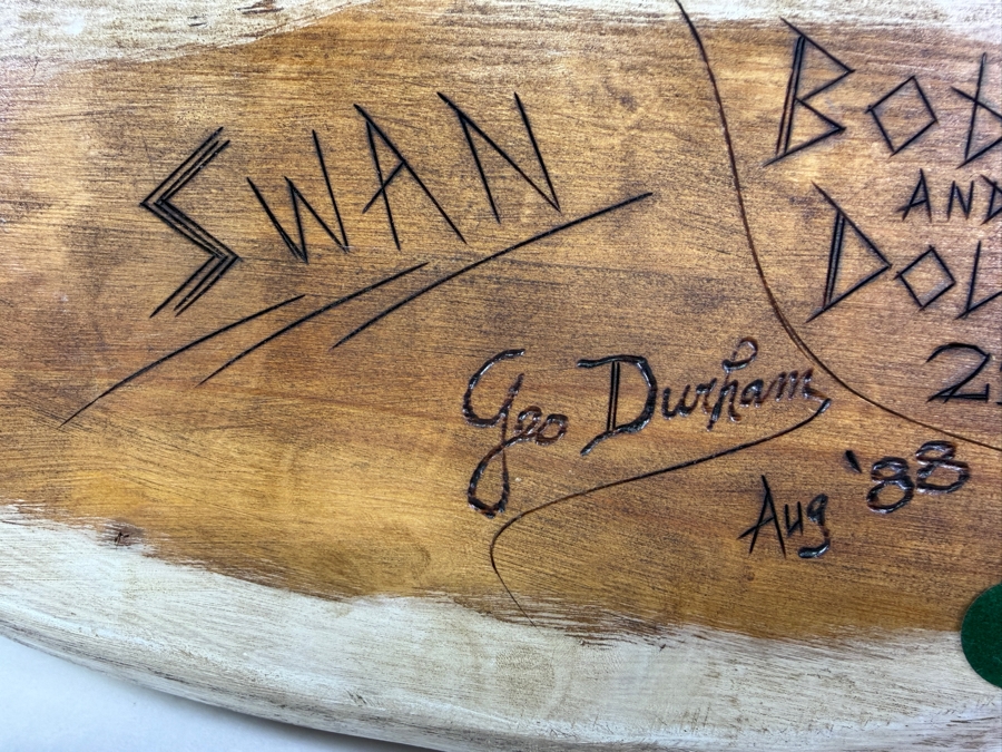 Vintage Geo Durham Hand Carved Wooden Swan Decoy Inscribed Presentation Piece 14'W [Photo 7]