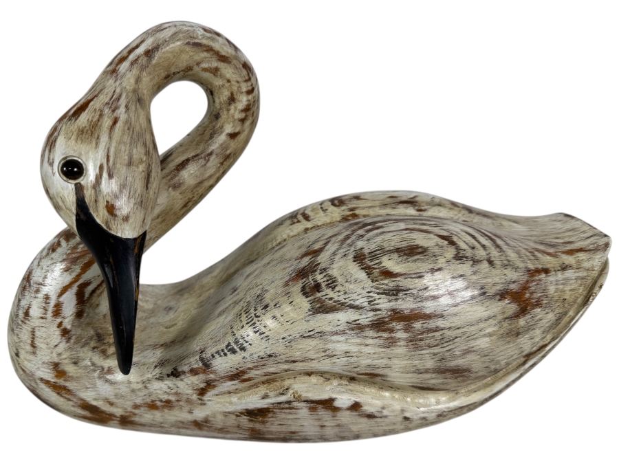 Vintage Geo Durham Hand Carved Wooden Swan Decoy Inscribed Presentation Piece 14'W