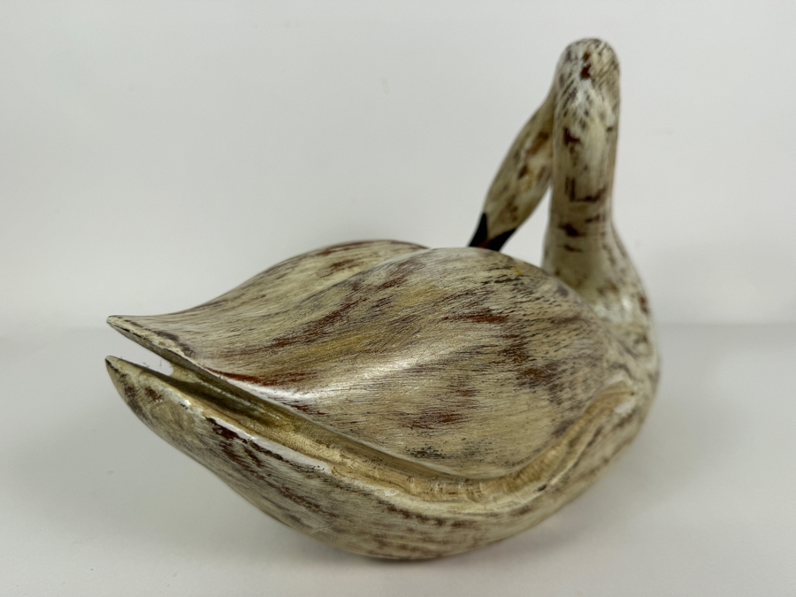 Vintage Geo Durham Hand Carved Wooden Swan Decoy Inscribed Presentation Piece 14'W [Photo 5]
