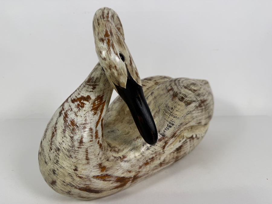 Vintage Geo Durham Hand Carved Wooden Swan Decoy Inscribed Presentation Piece 14'W [Photo 3]