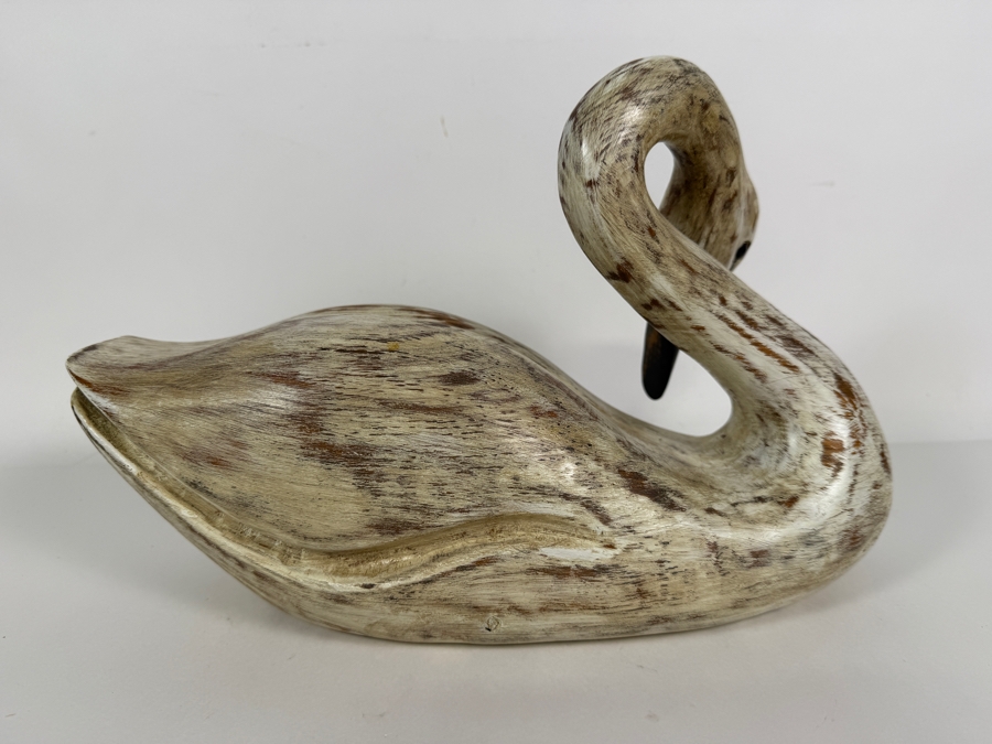 Vintage Geo Durham Hand Carved Wooden Swan Decoy Inscribed Presentation Piece 14'W [Photo 4]