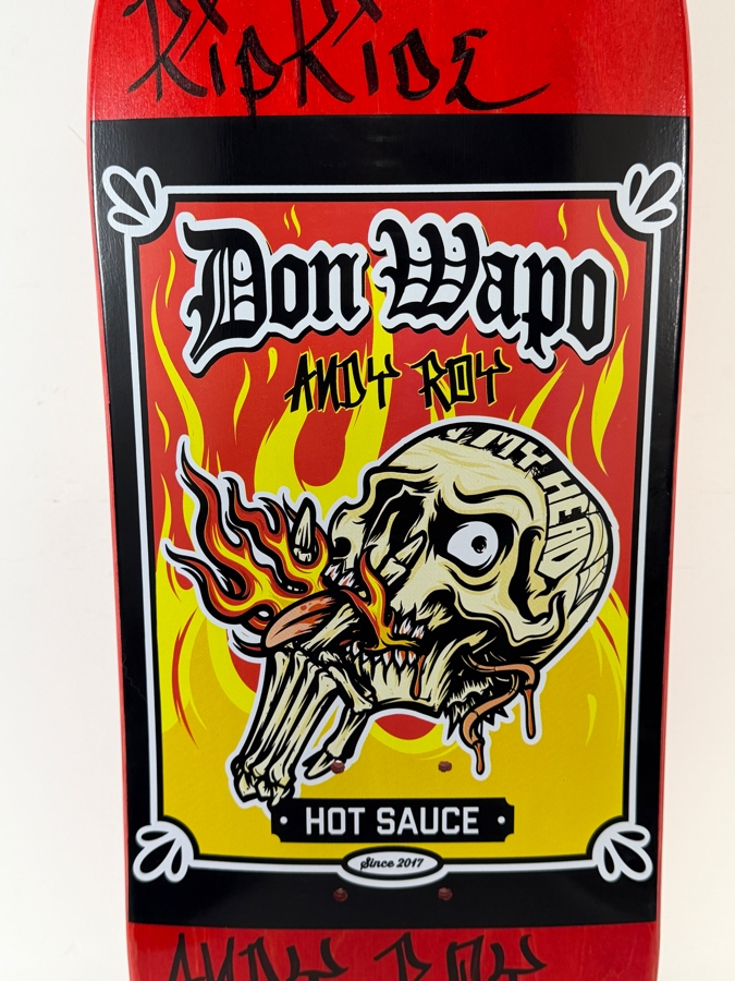 Andy Roy X Don Wapo Limited Edition 62/200 Signed Hot Sauce Shaped Skateboard Deck 32'L [Photo 7]