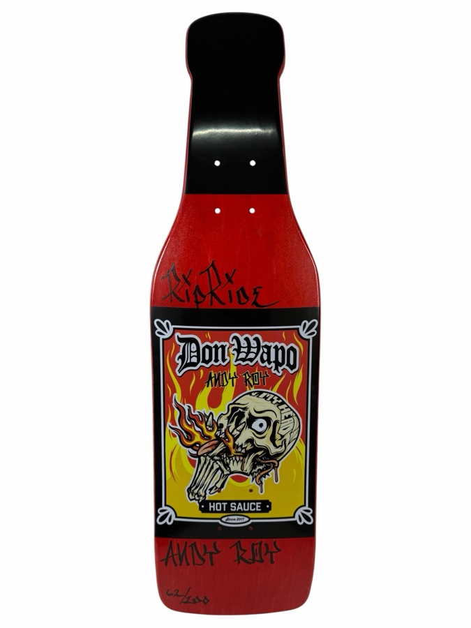 Andy Roy X Don Wapo Limited Edition 62/200 Signed Hot Sauce Shaped Skateboard Deck 32'L [Photo 2]
