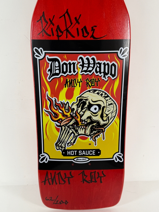 Andy Roy X Don Wapo Limited Edition 62/200 Signed Hot Sauce Shaped Skateboard Deck 32'L [Photo 6]