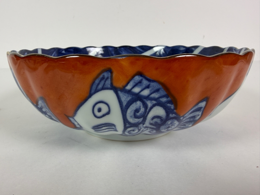 Vintage Mitsumine Touen Japanese Mino Ware Porcelain Scalloped Serving Bowl 8'W X 2.75'H [Photo 4]