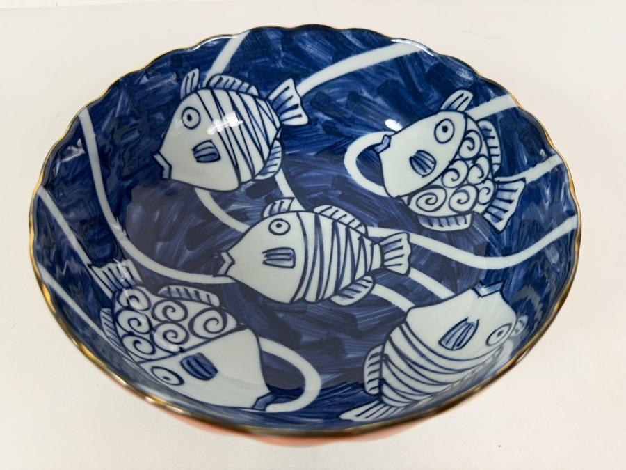 Vintage Mitsumine Touen Japanese Mino Ware Porcelain Scalloped Serving Bowl 8'W X 2.75'H [Photo 2]
