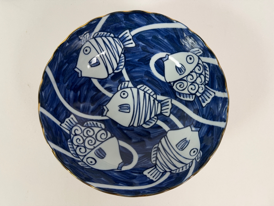 Vintage Mitsumine Touen Japanese Mino Ware Porcelain Scalloped Serving Bowl 8'W X 2.75'H [Photo 3]