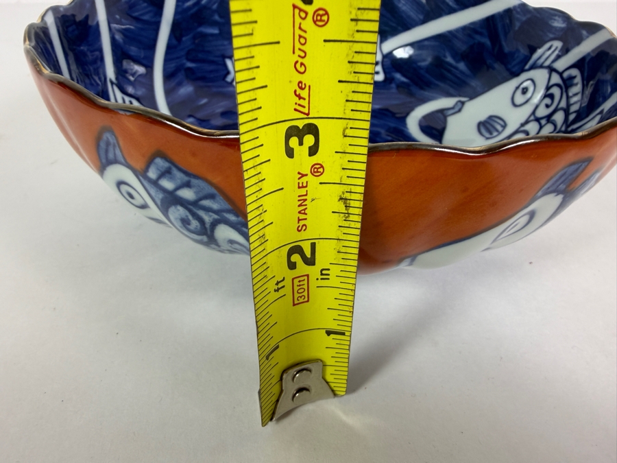 Vintage Mitsumine Touen Japanese Mino Ware Porcelain Scalloped Serving Bowl 8'W X 2.75'H [Photo 8]