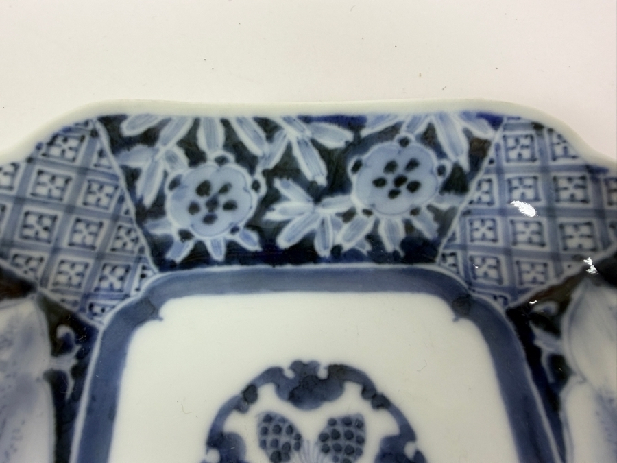 Antique Japanese Ko-Imari Square Kakubachi Serving Bowl Featuring Underglaze Fuki Chojo Fuku Mark 5.75' X 1.5' [Photo 5]