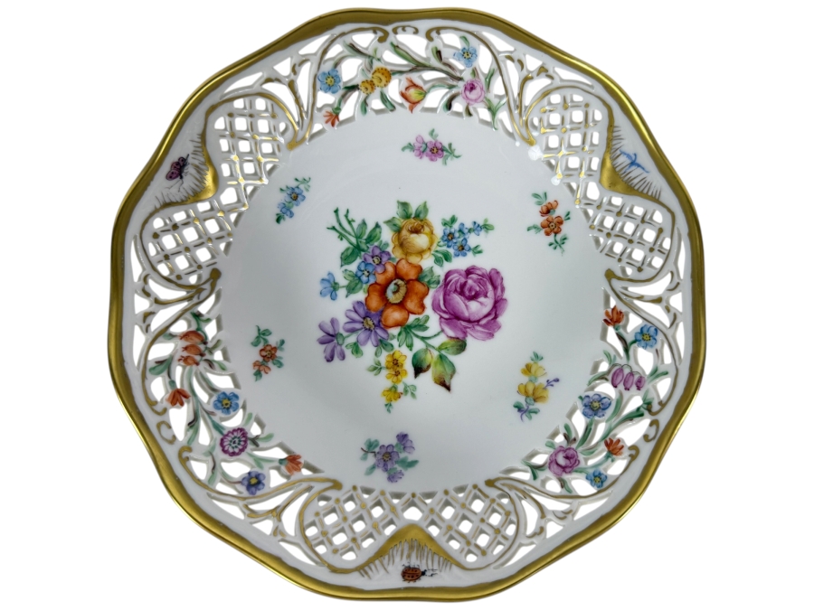 Vintage Schumann Bavaria Chateau Dresden Reticulated Porcelain Pierced Bowl 7.5' X 2'