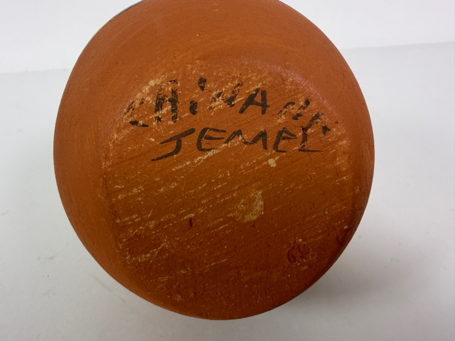 Vintage Chinana Jemez Pueblo Hand Painted Polychrome Pottery Wedding Vase Base Inscription 9'H [Photo 5]