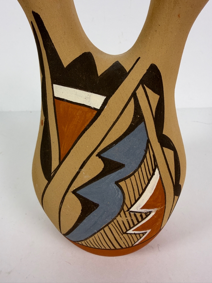 Vintage Chinana Jemez Pueblo Hand Painted Polychrome Pottery Wedding Vase Base Inscription 9'H [Photo 2]