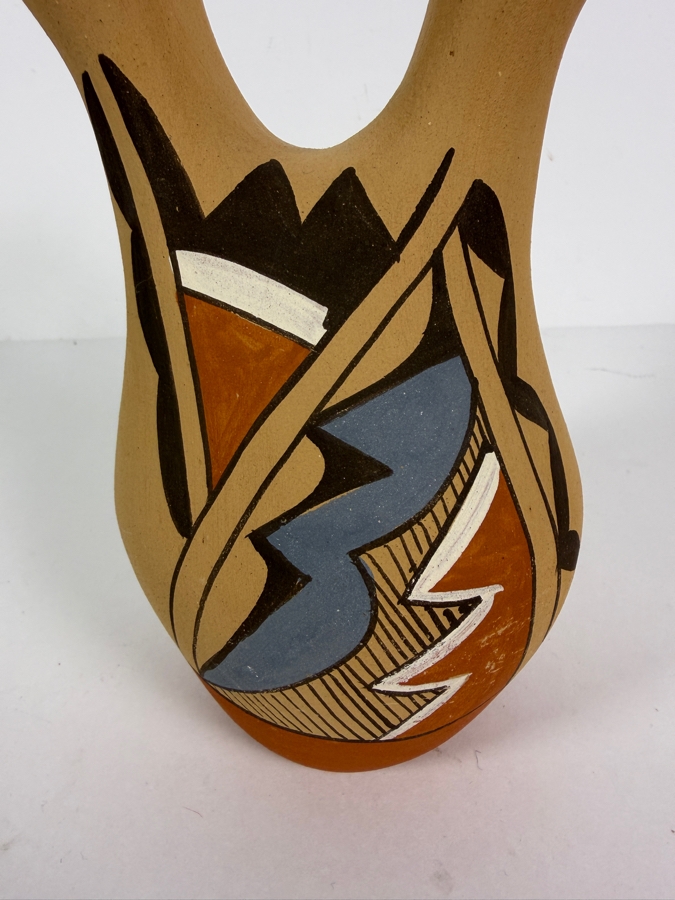 Vintage Chinana Jemez Pueblo Hand Painted Polychrome Pottery Wedding Vase Base Inscription 9'H [Photo 4]