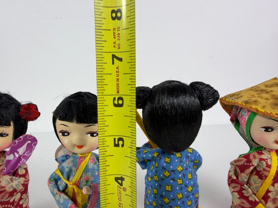 Collection Of Six Vintage Chinese Handcrafted Silk Cylinder Peg Souvenir Dolls 6'H [Photo 6]