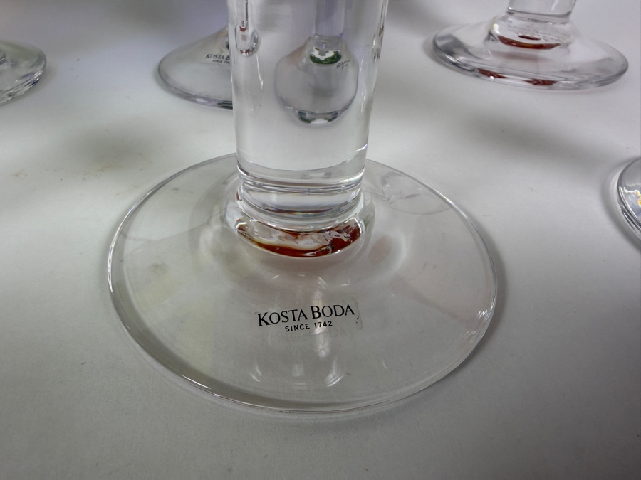 Bertil Vallien For Kosta Boda Satellite Polychrome Art Glass Cocktail Goblets Set Of Six With Inscription 7'H [Photo 5]