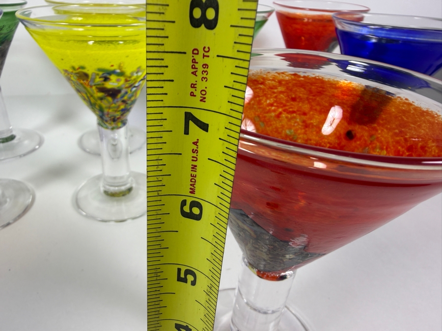 Bertil Vallien For Kosta Boda Satellite Polychrome Art Glass Cocktail Goblets Set Of Six With Inscription 7'H [Photo 11]