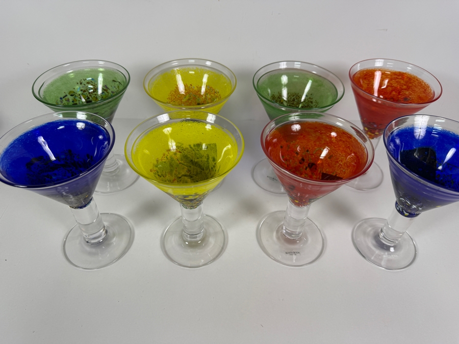 Bertil Vallien For Kosta Boda Satellite Polychrome Art Glass Cocktail Goblets Set Of Six With Inscription 7'H [Photo 8]