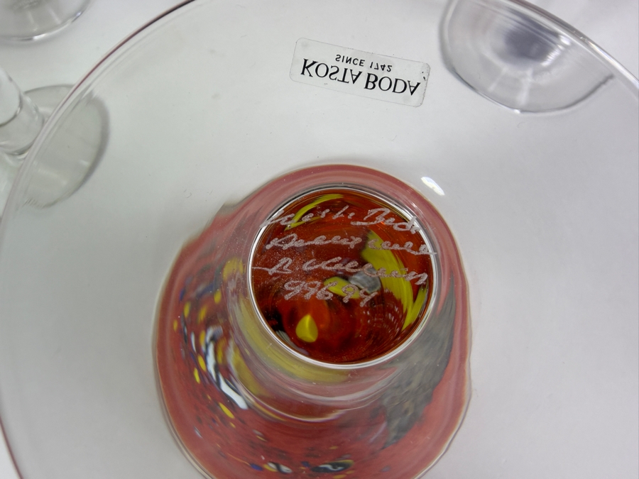 Bertil Vallien For Kosta Boda Satellite Polychrome Art Glass Cocktail Goblets Set Of Six With Inscription 7'H [Photo 9]
