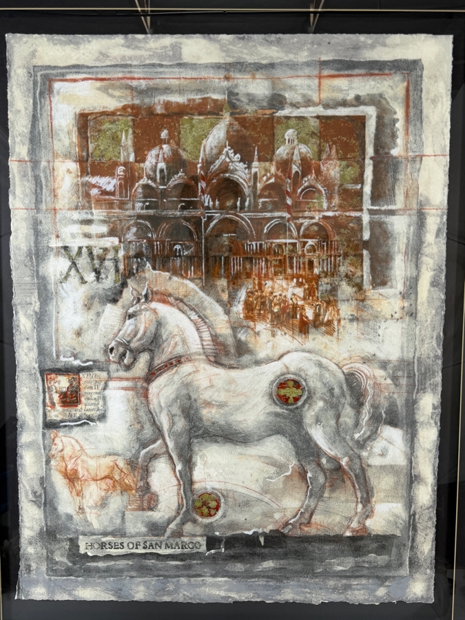 Peter Nixon Horses Of San Marco Hand Signed Limited Edition Number 224 Of 425 Color Serigraph With COA 19.5 X 26.5 Framed: 32.5 X 39.5 [Photo 3]