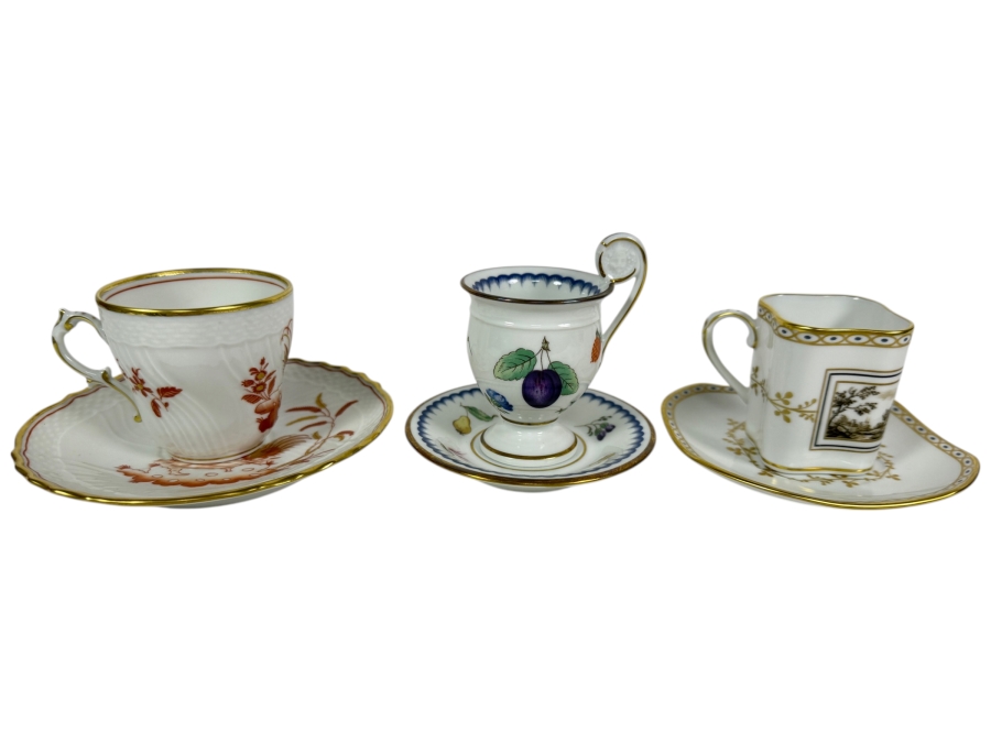 Richard Ginori Antico Doccia Italian Fruits Fine Porcelain Miniature Demitasse Cups and Saucers Set