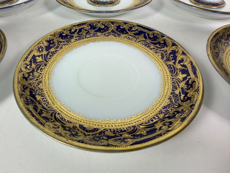 Set of (6) Antique Morimura Brothers Hand Painted Nippon Gold Encrusted Footed Covered Cream Soup Bowls And Matching Saucers  [Photo 9]