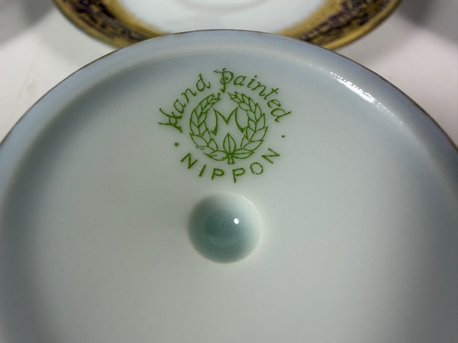 Set of (6) Antique Morimura Brothers Hand Painted Nippon Gold Encrusted Footed Covered Cream Soup Bowls And Matching Saucers  [Photo 10]