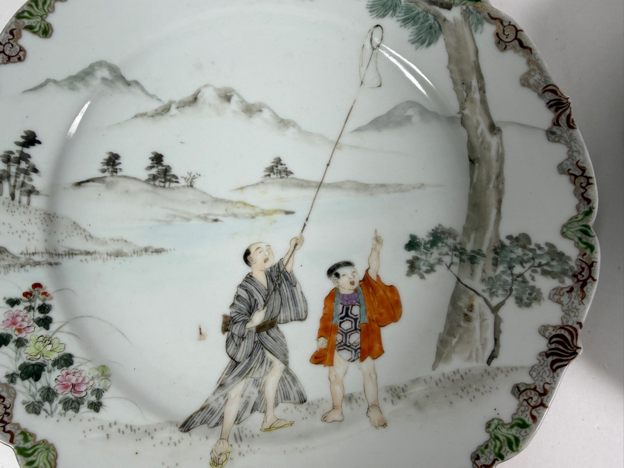 Set Of Six Antique Japanese Arita Kutani Porcelain Scalloped Dessert Plates Hand Painted By Kogokusha 9'W [Photo 14]