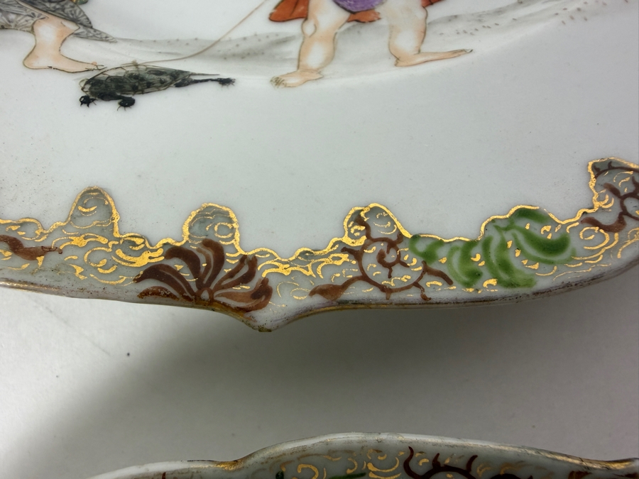 Set Of Six Antique Japanese Arita Kutani Porcelain Scalloped Dessert Plates Hand Painted By Kogokusha 9'W [Photo 4]
