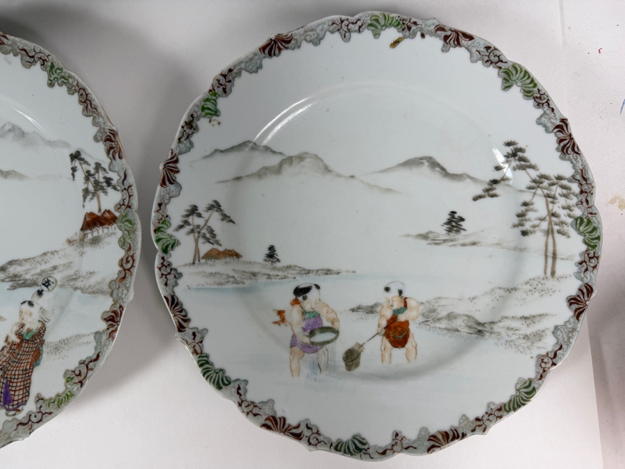 Set Of Six Antique Japanese Arita Kutani Porcelain Scalloped Dessert Plates Hand Painted By Kogokusha 9'W [Photo 9]