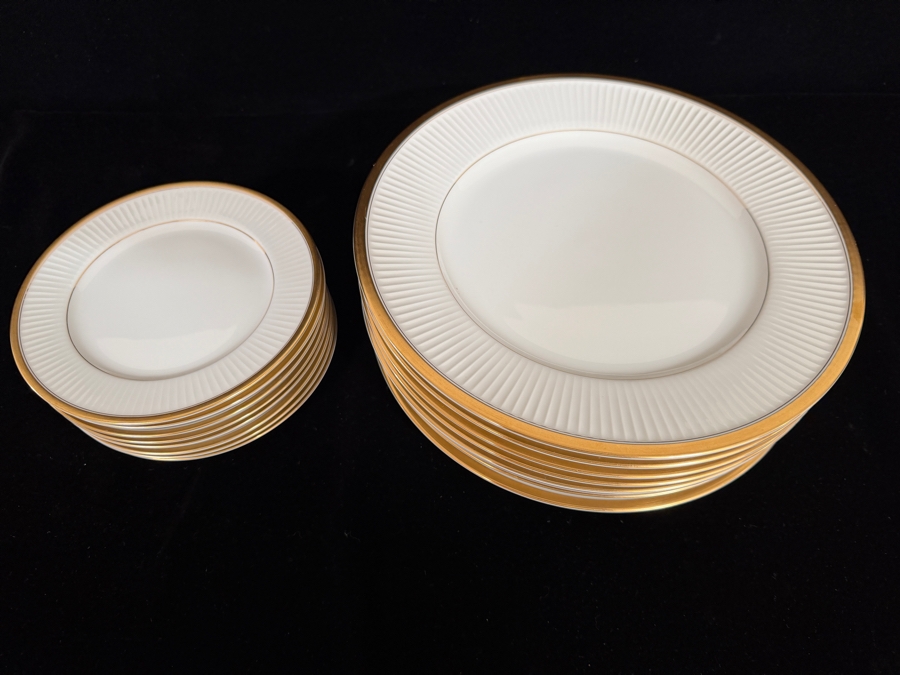 Fitz & Floyd Fine Porcelain Classique d’Or Gold Banded Ribbed Rim Plate Collection 6.5' / 10.5' [Photo 4]