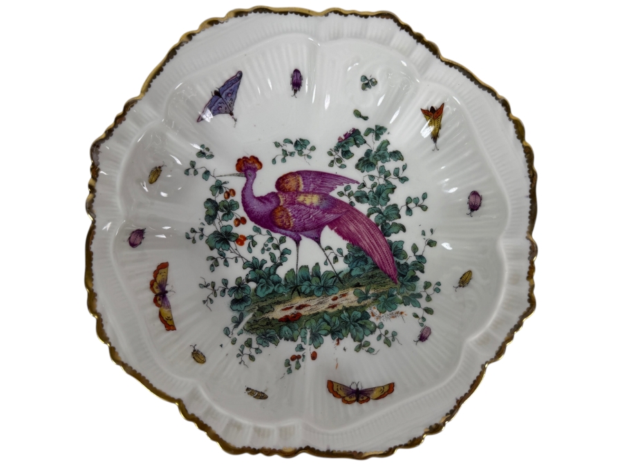 Mottahedeh Chelsea Birds Fine Porcelain Scalloped Bon-Bon Serving Bowl 9'W X 2'H