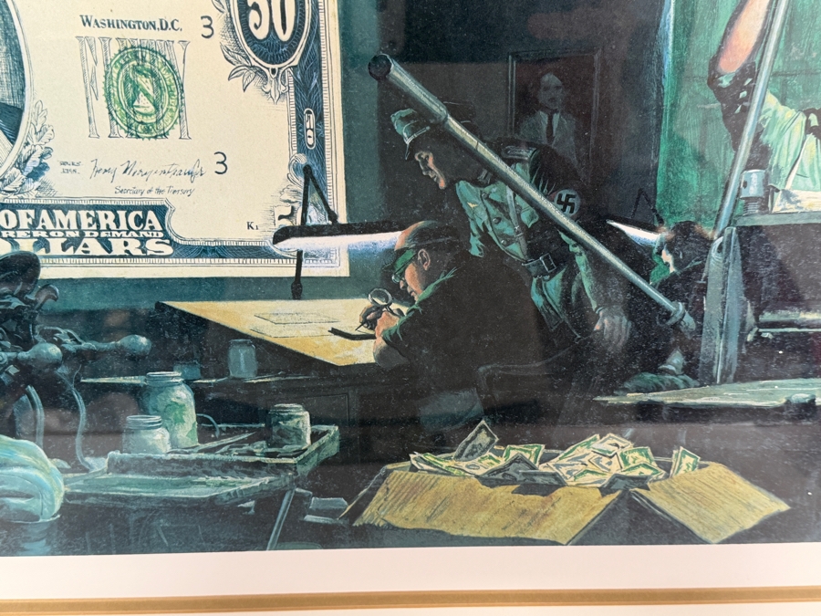 Mort Künstler 'The Money Game' Hand-Signed Limited Edition 132/150 Lithograph (Depicting Nazi Concentration Camp Prisoners Forced By The SS Into Printing Massive Caches Of High-Quality Counterfeit Currency) 13 X 26 Framed: 32 X 20 [Photo 4]