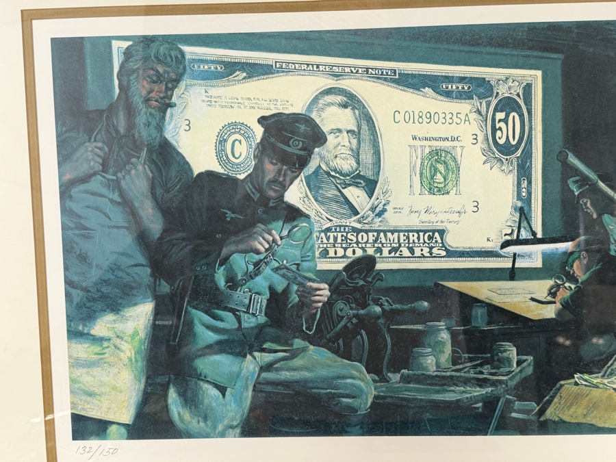Mort Künstler 'The Money Game' Hand-Signed Limited Edition 132/150 Lithograph (Depicting Nazi Concentration Camp Prisoners Forced By The SS Into Printing Massive Caches Of High-Quality Counterfeit Currency) 13 X 26 Framed: 32 X 20 [Photo 3]