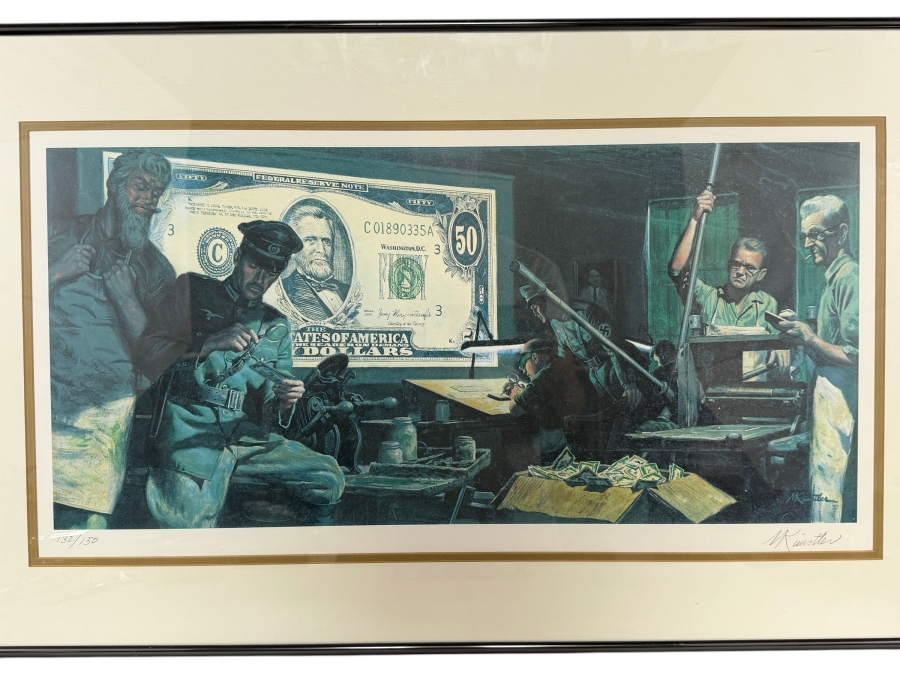 Mort Künstler 'The Money Game' Hand-Signed Limited Edition 132/150 Lithograph (Depicting Nazi Concentration Camp Prisoners Forced By The SS Into Printing Massive Caches Of High-Quality Counterfeit Currency) 13 X 26 Framed: 32 X 20 [Photo 2]