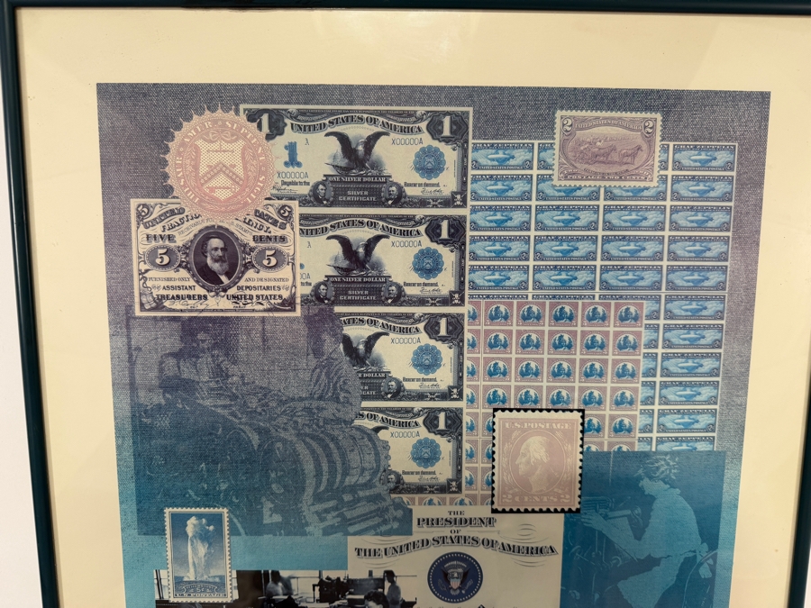 1987 Bureau of Engraving and Printing (BEP) 125th Anniversary Commemorative Exhibition Poster (Framed) Grouped with an Antique 1923 United States $1 'Ace' Silver Certificate Large-Size Banknote 18' X 25' [Photo 4]