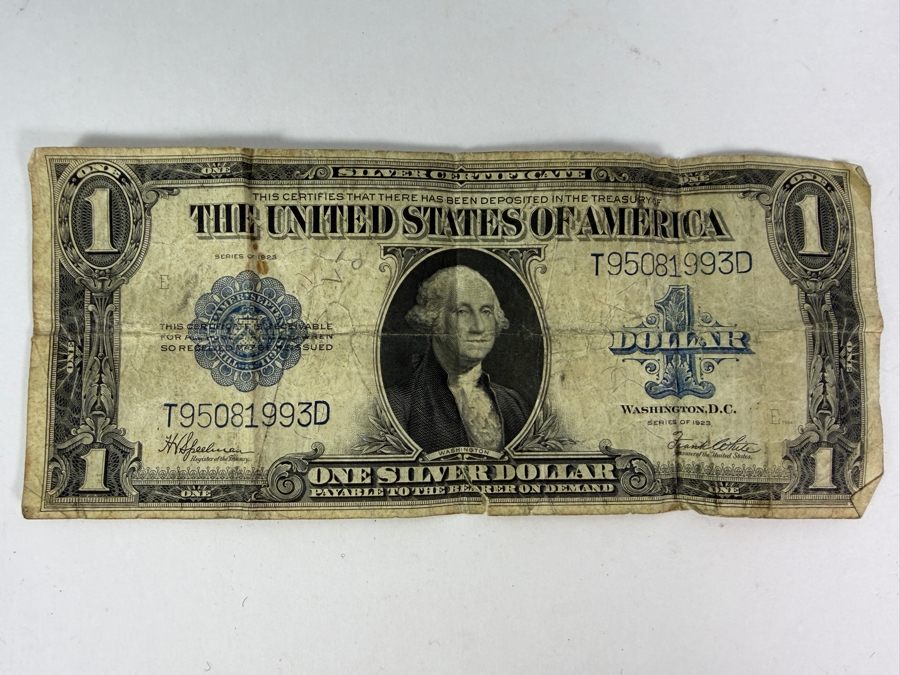 1987 Bureau of Engraving and Printing (BEP) 125th Anniversary Commemorative Exhibition Poster (Framed) Grouped with an Antique 1923 United States $1 'Ace' Silver Certificate Large-Size Banknote 18' X 25' [Photo 11]