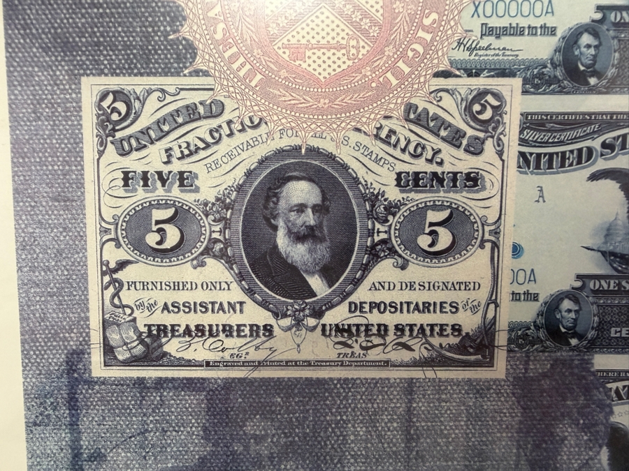 1987 Bureau of Engraving and Printing (BEP) 125th Anniversary Commemorative Exhibition Poster (Framed) Grouped with an Antique 1923 United States $1 'Ace' Silver Certificate Large-Size Banknote 18' X 25' [Photo 5]