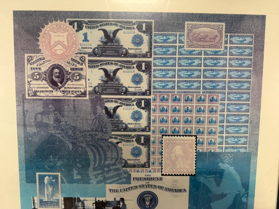 1987 Bureau of Engraving and Printing (BEP) 125th Anniversary Commemorative Exhibition Poster (Framed) Grouped with an Antique 1923 United States $1 'Ace' Silver Certificate Large-Size Banknote 18' X 25' [Photo 8]