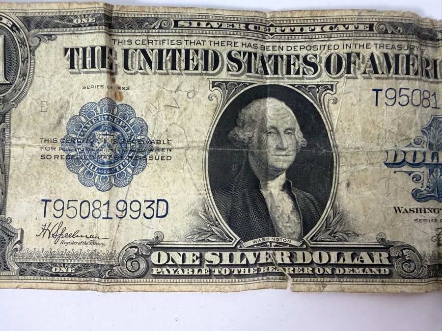 1987 Bureau of Engraving and Printing (BEP) 125th Anniversary Commemorative Exhibition Poster (Framed) Grouped with an Antique 1923 United States $1 'Ace' Silver Certificate Large-Size Banknote 18' X 25' [Photo 13]