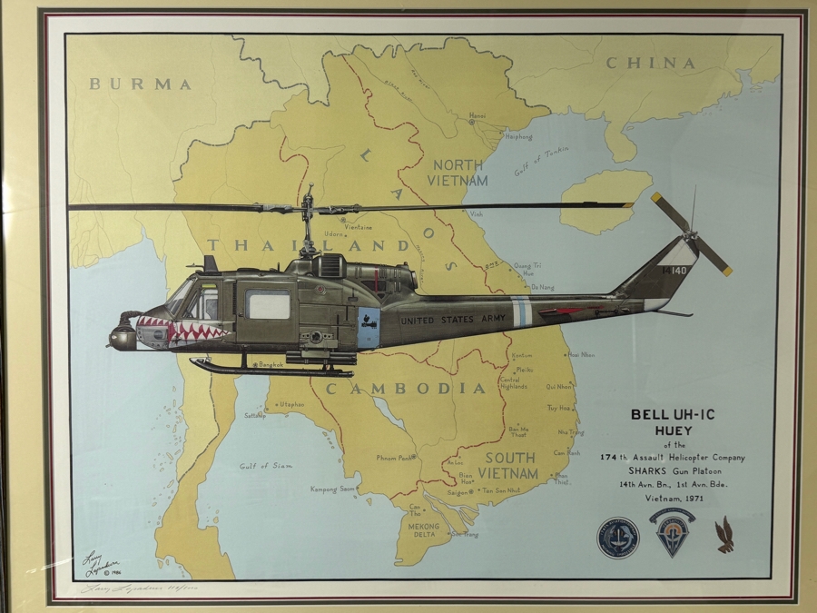 Larry Capadura 'Bell UH-1C Huey — Sharks Gun Platoon' Hand-Signed Limited Edition 118/1000 Military Aviation Art Print 26' X 22' Framed: 35.5' X 30' [Photo 3]
