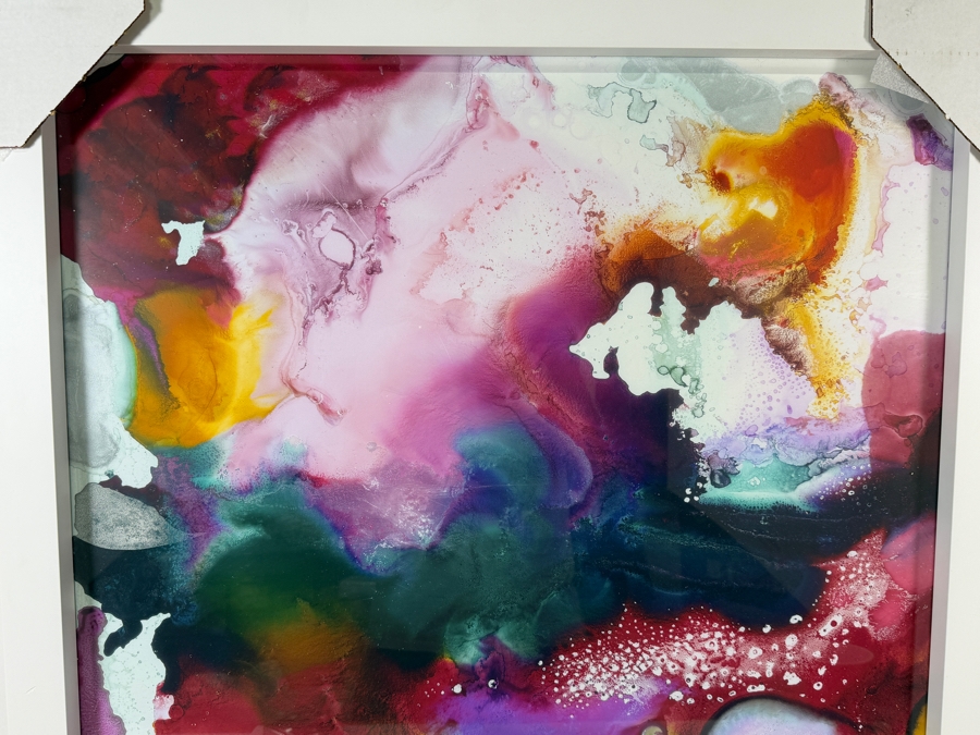 Z Gallerie 'Hide & Seek' Contemporary Square Polychrome Alcohol Ink Abstract Glazed Print In White Gallery Frame 27' X 27' Retail $200 [Photo 3]