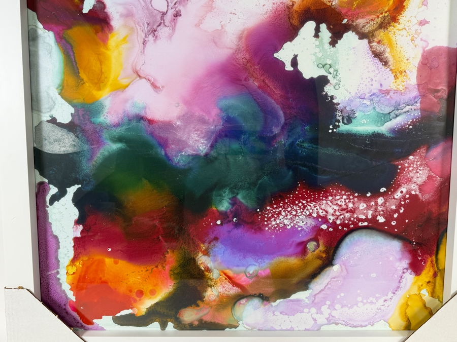 Z Gallerie 'Hide & Seek' Contemporary Square Polychrome Alcohol Ink Abstract Glazed Print In White Gallery Frame 27' X 27' Retail $200 [Photo 2]