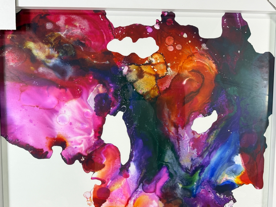Z Gallerie 'At Creation' Contemporary Square Polychrome Alcohol Ink Abstract Glazed Print In White Gallery Frame 27' X 27' Retail $200 [Photo 3]